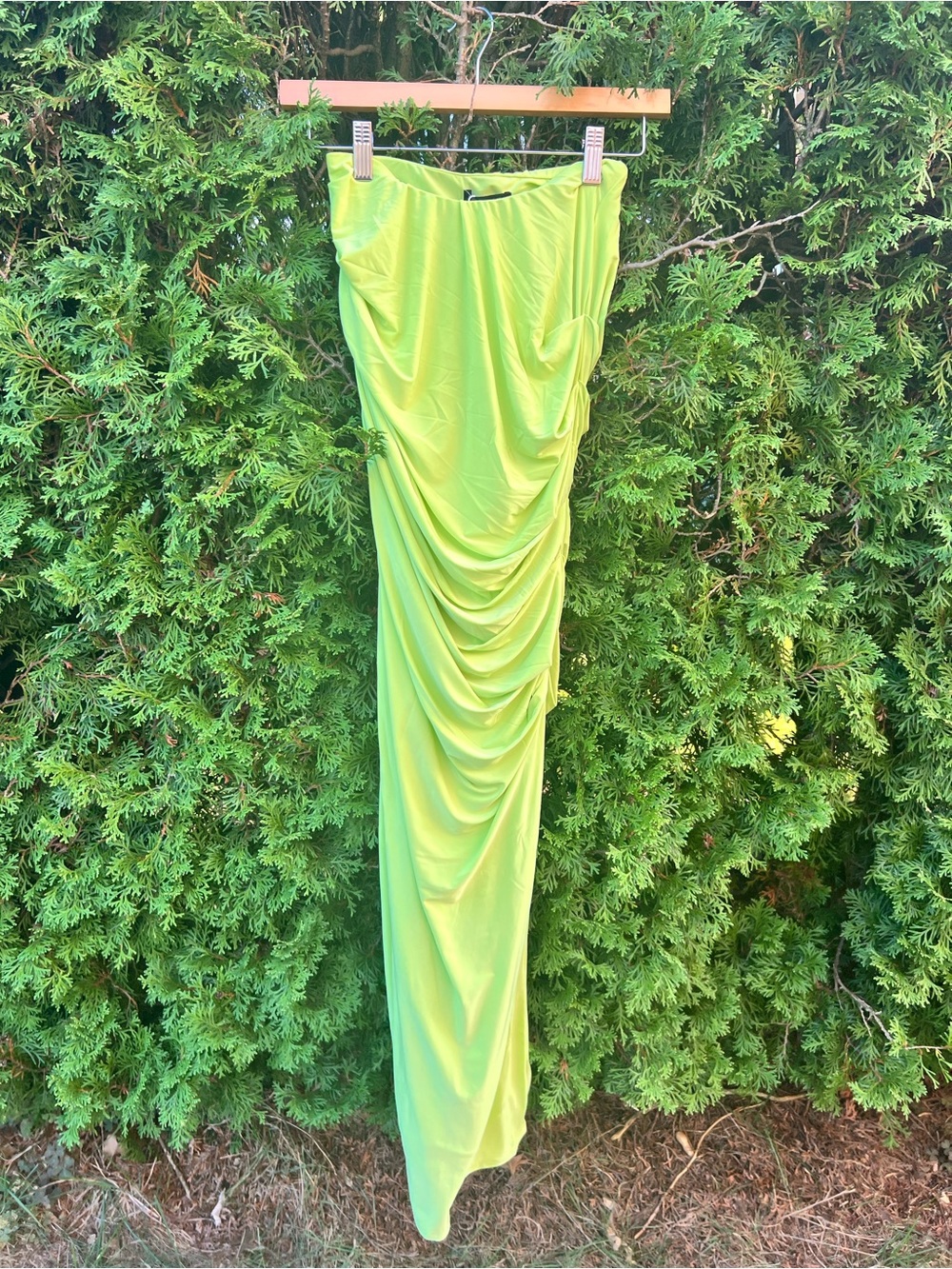 naked wardrobe lime green ruched maxi skirt